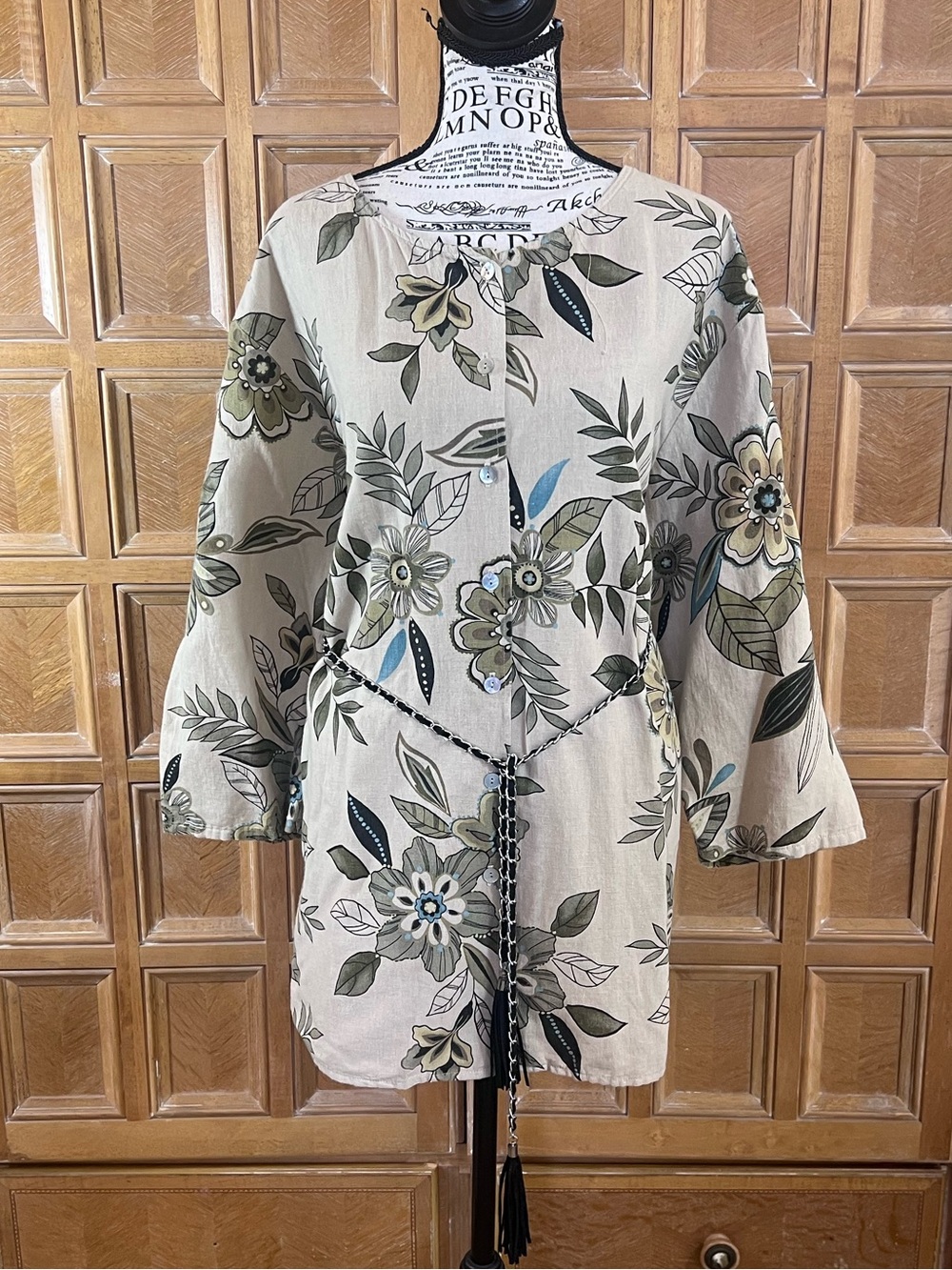 Cotton On 2XL Floral Button Front Tunic Top Beige 3’4 Sleeve Cotton Boho